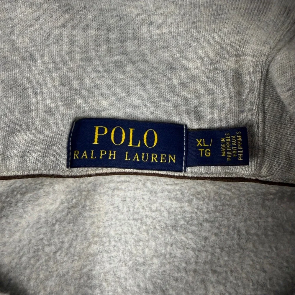 Polo Ralph Lauren Shawl Collar Sweatshirt Gray Elbow Patches Mens XL Fleece